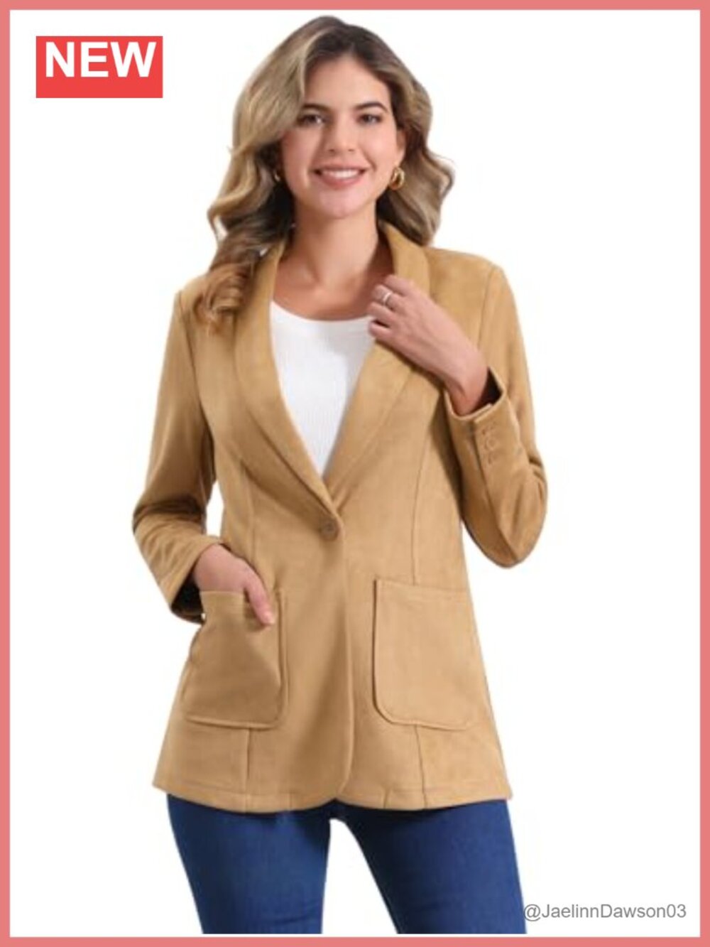 Faux Suede Blazer One Button Lapel Collar Dressy Suit Jacket